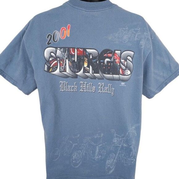 Vintage Sturgis T Shirt Mens Size Large Blue Y2K 2001 All Over Print Black Hills - Picture 4 of 9